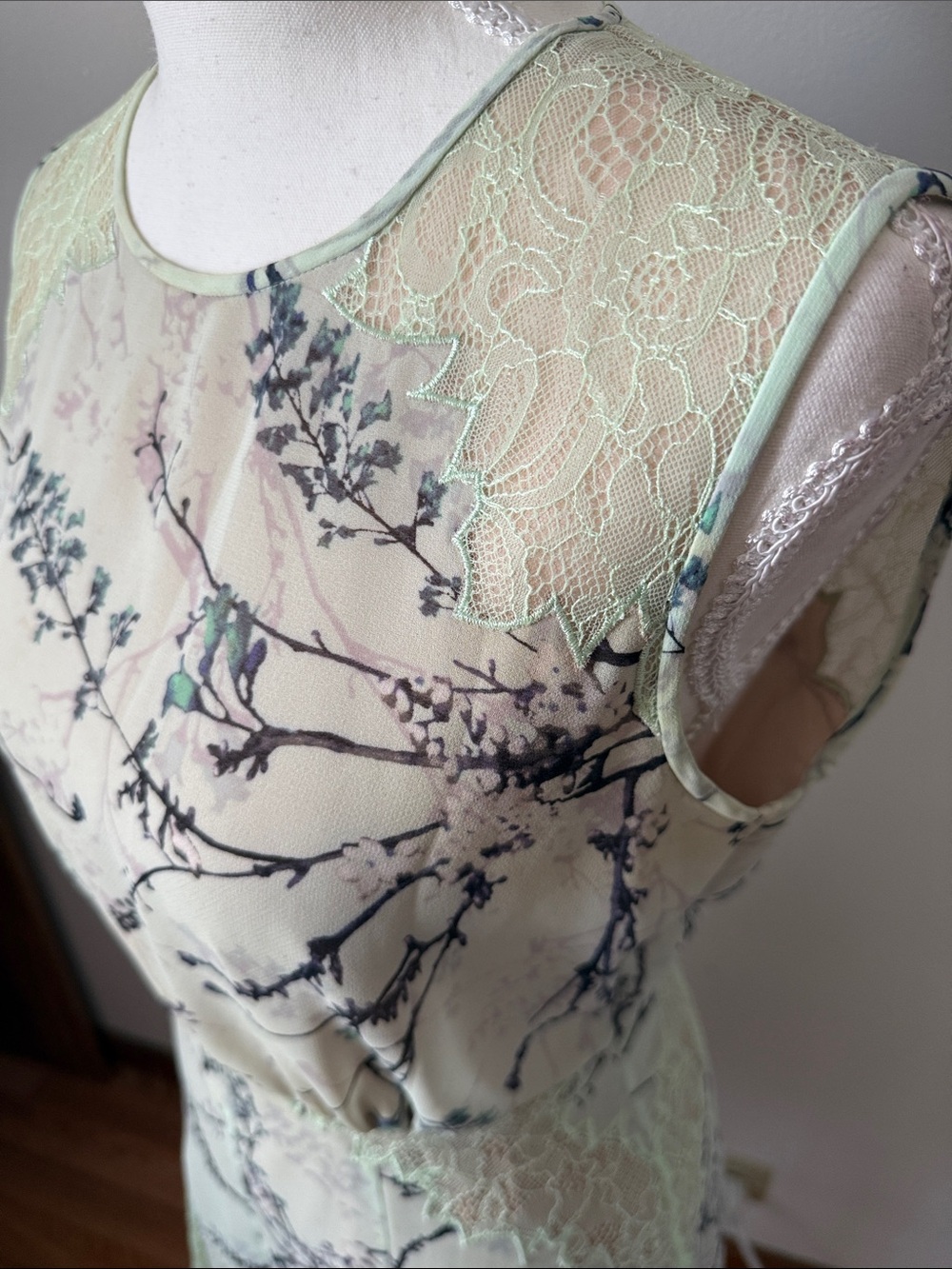 BCBGMaxAzria Light Sage Floral Lace-Trim Mini Dress - Picture 5 of 12